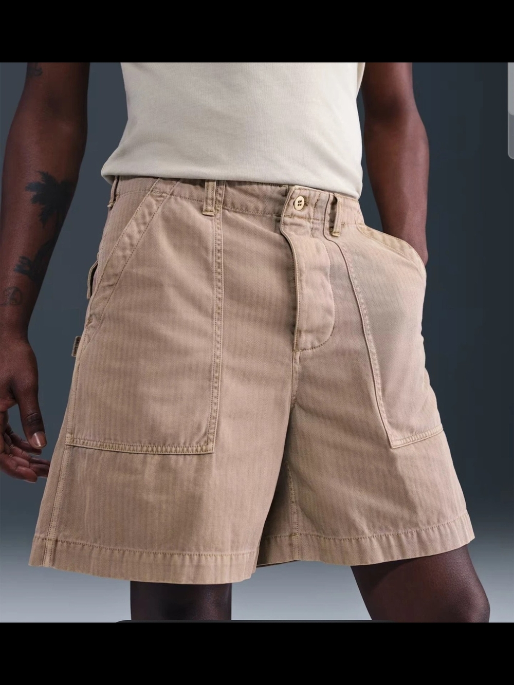 Nike Life Fatigue Shorts ~ Hemp Beige Herringbone HJ2976-200 | Men's: 34 *NWT